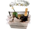 Cesta de Aniversário Espumante e Orquídea 