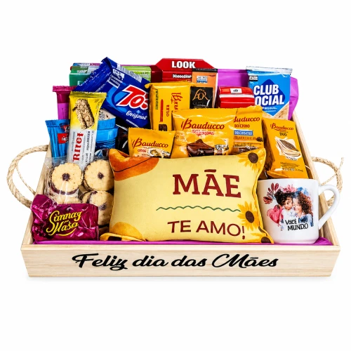 Cesta Dia da Mães com Almofada e Xícara