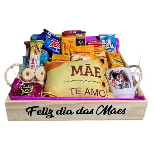Cesta Dia da Mães com Almofada e Xícara